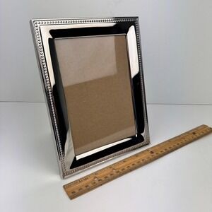 Vtg Art Decor Chrome Silver Beaded Border Edge Tabletop Frame 4.5x6.5inch READ